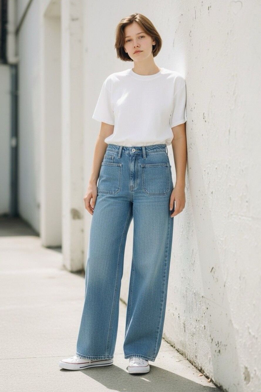 J CREW Full Length Wide Leg Jean Women 29(30x28) Patch Pocket  Stretch 2024 Boho